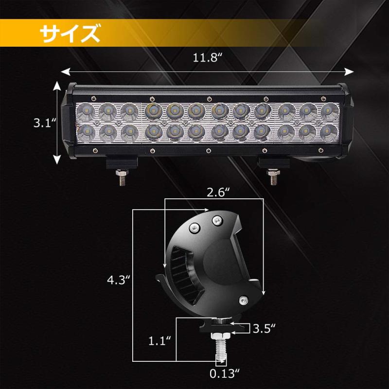 LED作業灯 ホワイト 72wライトバー GREENBEAN 24個LEDチップ 広角 狭角 一体型 12V 24V兼用 防水 投光器 6000K 防水 防塵 防震 取付け自由 省エネルギー 各種作業車に対応 … whitehalca-10179308 White market サンプル画像2
