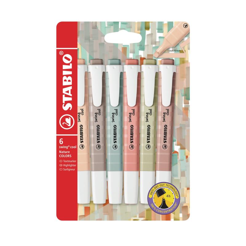STABILO スタビロ 蛍光ペン スイングクール ネイチャーカラー 6色セット 275-6-09