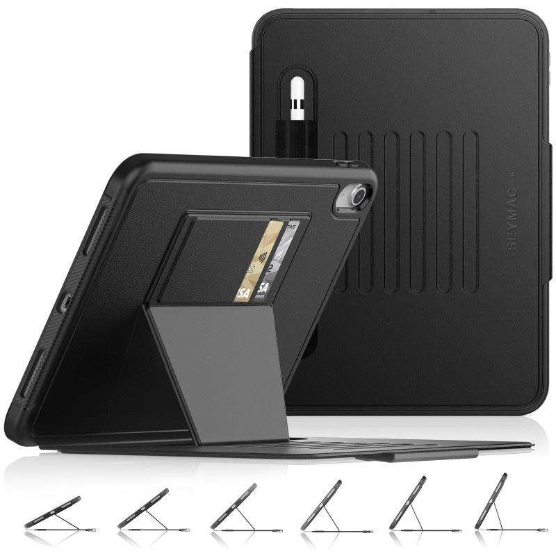 乐天商城 - SEYMAC stock iPad(A16) 第11世代11インチ/第10世代10.9インチ専用耐衝撃ケース 多角度横置き調節 オートスリープ ペン収納 カード収納 強磁力全面保護カバー（ブラック）