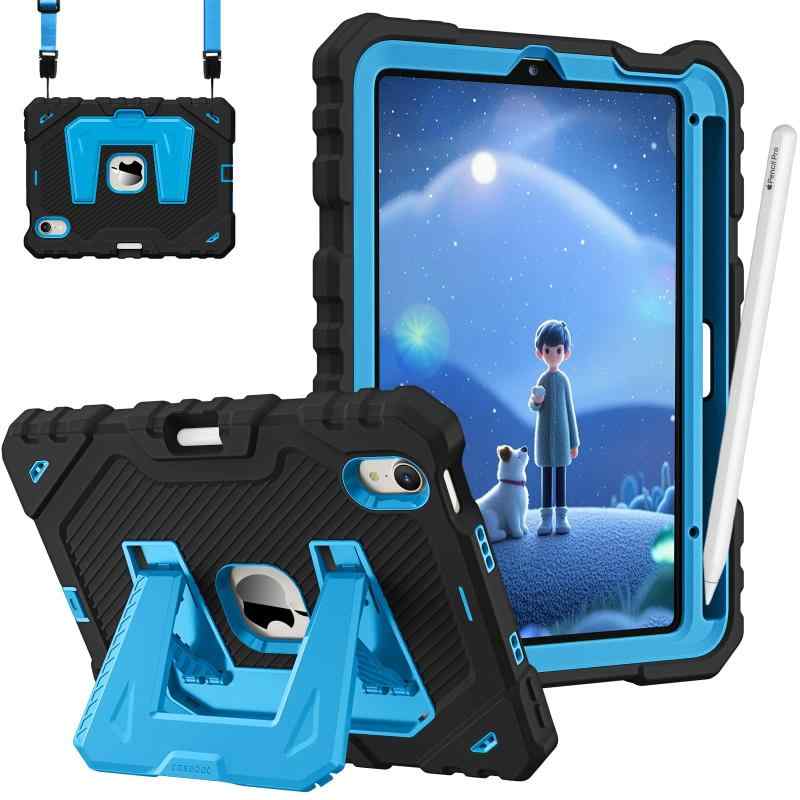 Fintie iPad Mini 7 (A17 Pro 2024)/Mini 6 ケース 2021 8.3インチ キッズケース(ブラック/ブルー)