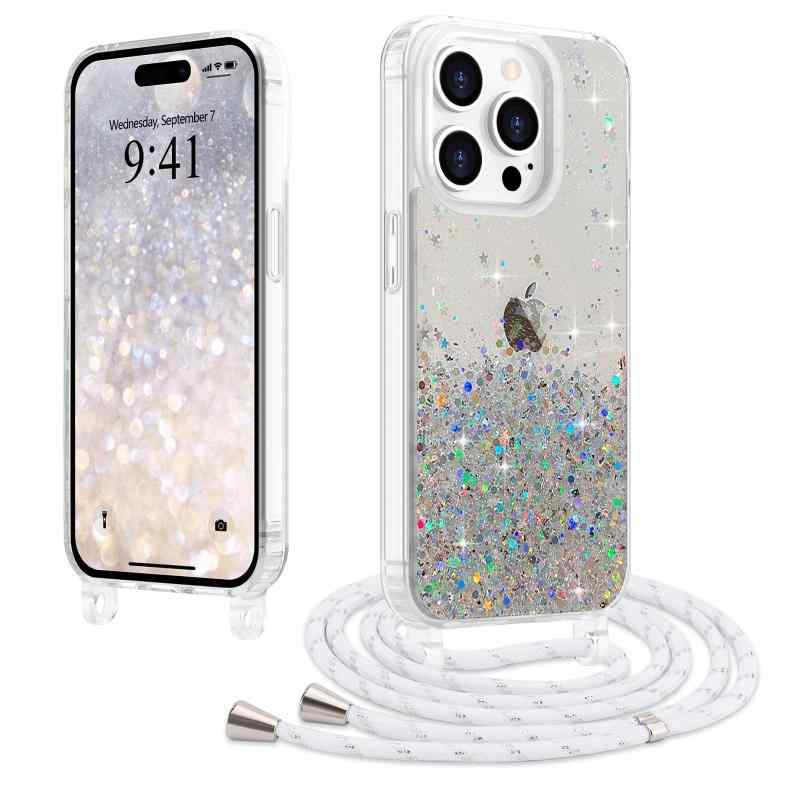 樂天商城 - LCHULLE 用の iPhone 14 Pro Max ケース キラキラ ラメ ショルダー ストラップ付き カバー かわいい グリッター 女の子 韓国 おしゃれ 斜めかけ 肩掛け 軽量 耐衝撃 TPU 落下防止 ネックストラップ 長