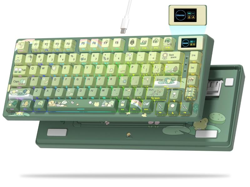 Rakuten - Womier SK80 75% キーボード カラーマルチメディアディスプレイ付き メカニカルゲーミングキーボード かわいいグリーンフロッグ 有線ホットスワップ可能 ガスケットマウント RGBカスタムキー