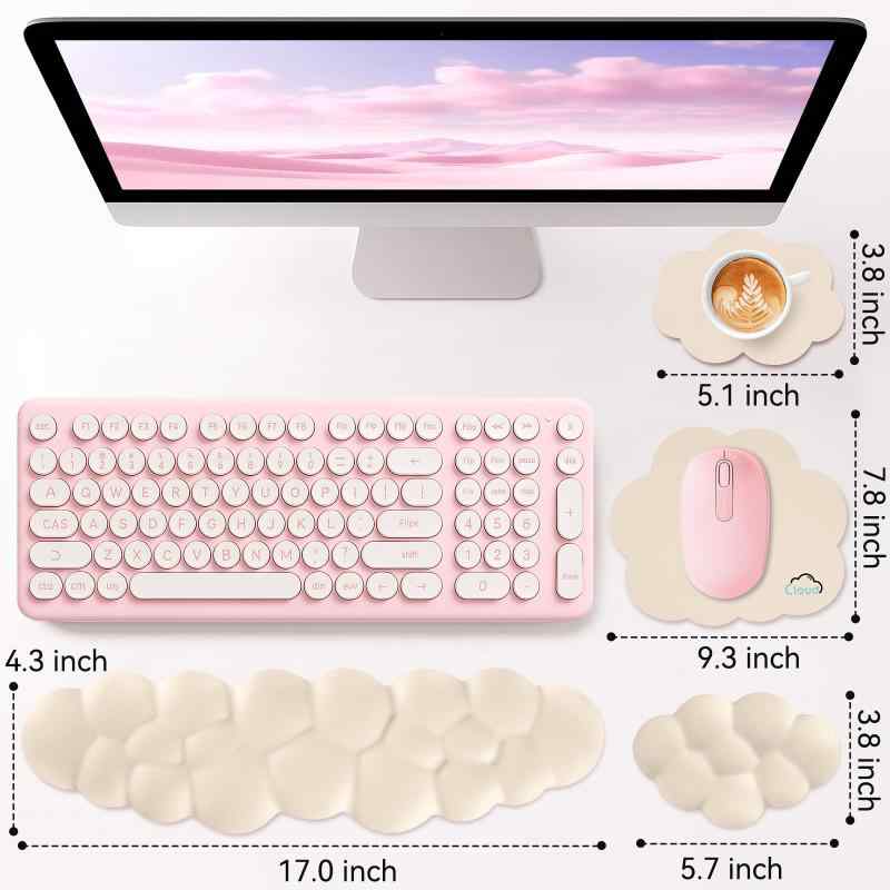 White marketのSushret クラウドリストレスト コンピューター用、4点セット メモリーフォームレザー製 クラウドリストレスト & マウスパッド、腕と手のひらをサポートする人間工学デザイン、ゲーミン｜アングル3