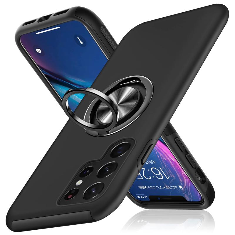 WOYSOBA 適合 Galaxy S22 Ultra ケース  保護カバー リング付き 耐衝撃 衝撃吸収 tpu 薄型 擦り傷防止 薄型 シリコン スタンド機能 車載ホルダー対応 二重構造 PC バンパー 対応 ギャ