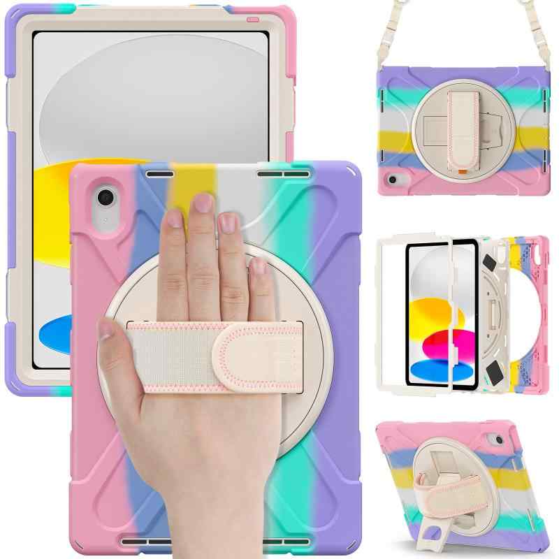乐天商城 - GOOVEN 適合 iPad 10 第10世代 2022/ 2025 iPad 11（A16）第11世代 用のケース 肩掛け 360度回転 ハンドストラップ ショルダーストラップ 縦置き 横置き Pencil 收納 落下防止 キッズ 頑丈 シリコーンPC