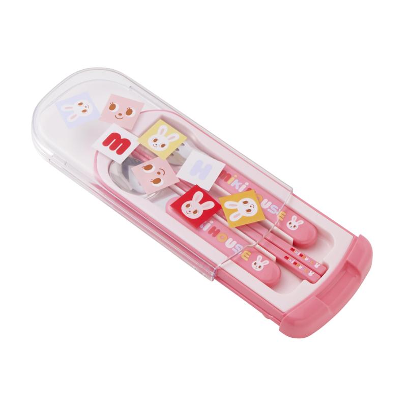White marketの[ミキハウス] トリオセット はし スプーン フォーク ロゴ くま うさぎ 日本製 食洗機可 男の子 女の子 ベビー キッズ 幼稚園 保育園 子供服 15-4157-681｜アングル3