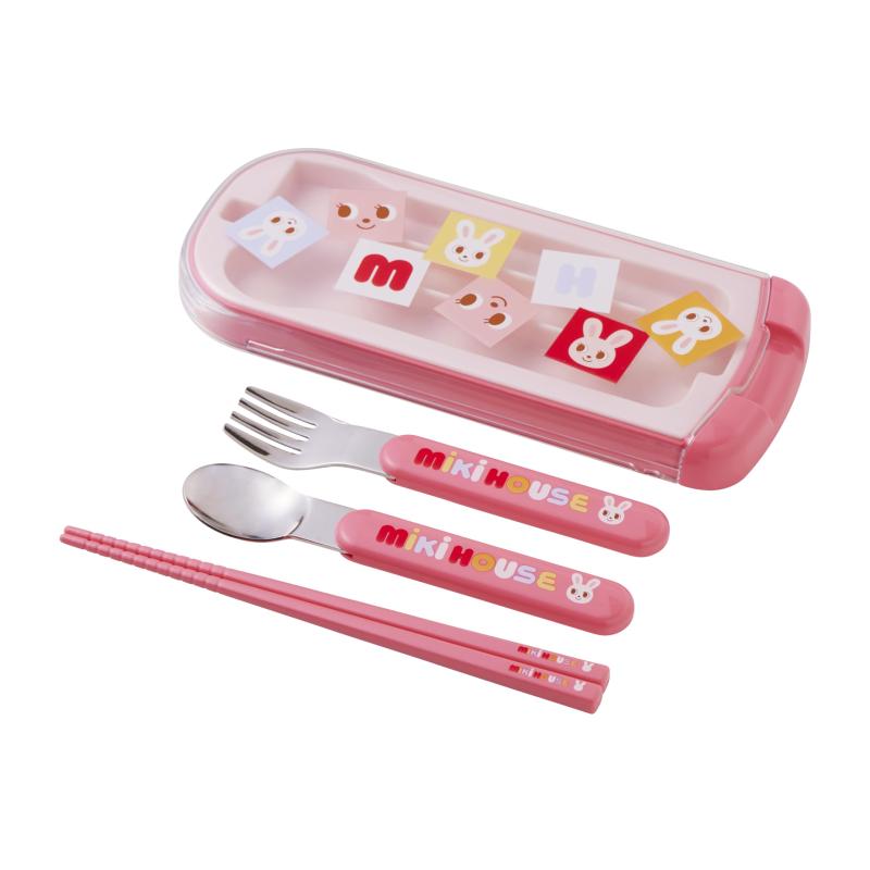 [ミキハウス] トリオセット はし スプーン フォーク ロゴ くま うさぎ 日本製 食洗機可 男の子 女の子 ベビー キッズ 幼稚園 保育園 子供服 15-4157-681