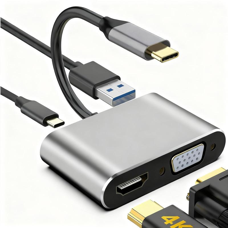 USB-C HDMI VGA変換アダプター 4K HDMI 1080P VGA USB 3.0インターフェース OTG機能に対応 MacBook Pro、iPad Pro、Samsung Galaxyシリーズデバイスと互換性あり