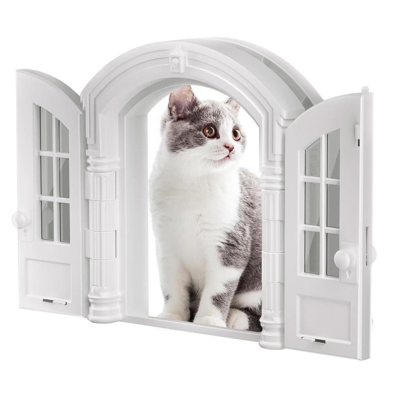 LIBBEPET キャットドア 屋内 フレンチ二つ折り屋内ペットドア 平均サイズ最大25ポンドまでの猫用 簡単DIYセットアップ 数分で安全に設置 トレーニング不要 6.3X 8.9インチ ブしろ
