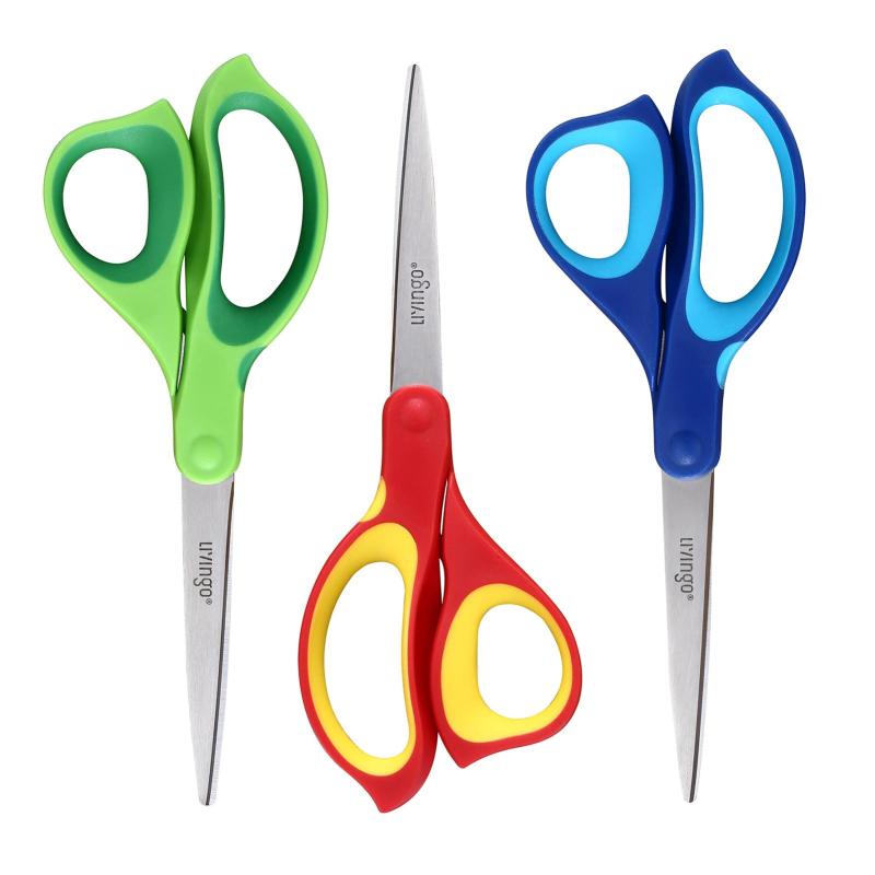 HOEAEA LIVINGO Left Handed Scissors All LIVINGO 左利き用ハサミ 3本セット - 丈夫で鋭いステンレススチールの刃と柔らかいゴム製のハンドル。オフィス、学校、店舗、家庭での裁縫、工作、布や紙のカ