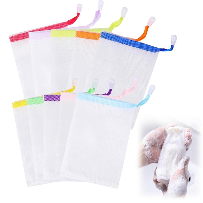 Ginhkok あわだてネット 石鹸ネット 10個セット ランダムな色 ト手軽に泡が作れる 泡立てネット 洗顔ネット 鹸入れたまま 石鹸入れたまま 石けんネット 泡が作れる ト手軽に泡が作れる 石鹸