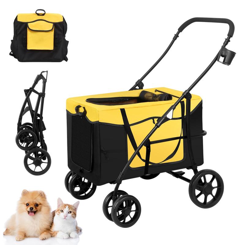 Rakuten - BriSunshine ペットカート 中型犬 分離型 ペットバギー 犬用カート 大型犬 多頭飼い 4輪ベビーカー 折りたたみ 前輪360° 後輪ブレーキ付 散歩/旅行/介護用 軽量 コンパクト 取り外し可能 飛び出