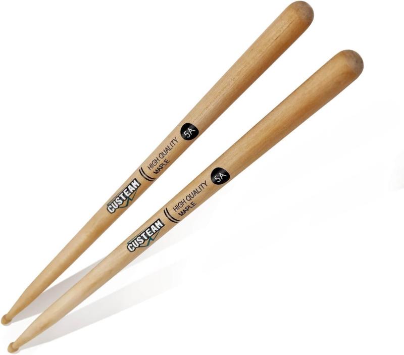CUSTEAM ドラムスティック メイプル弊社のドラムスティックは高品質のメープルウッドで作られています。滑りにくい、磨かれた表面は手を傷つけず、快適なグリップ。この5Aが「ドラムスティックにおいて一番スタンダードなサイズ」です。