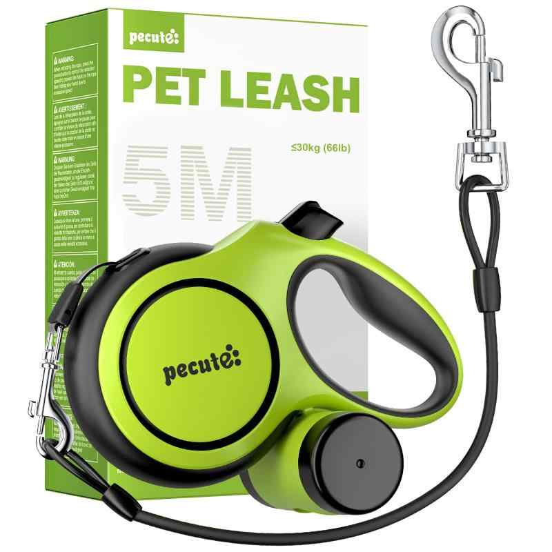 Rakuten - Pecute 伸縮リード 引き込み式犬リード 巻き取りがスムーズで 強いナイロンテープ 一時停止 小・中・大型犬対応 ごみ袋付き 荷重30kg 長さ5m