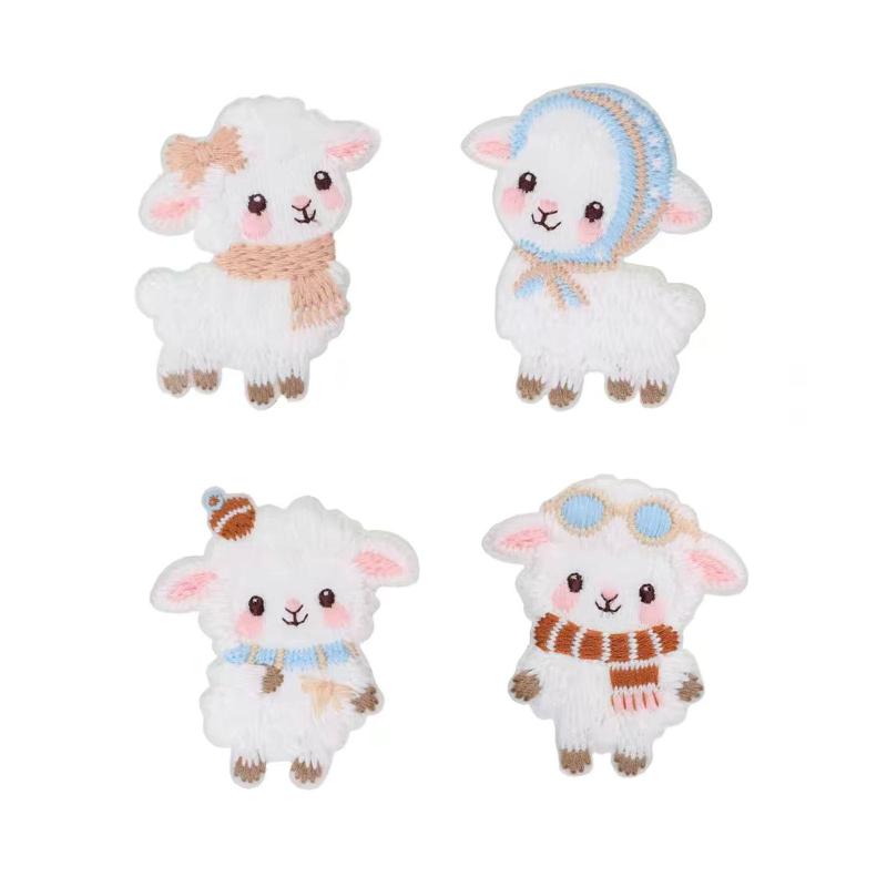 樂天商城 - アイロンワッペン 動物 ベルクロ ワッペン アイロン アップリケ おしゃれ 刺繍 (かわいいヒツジ 4点 セット)