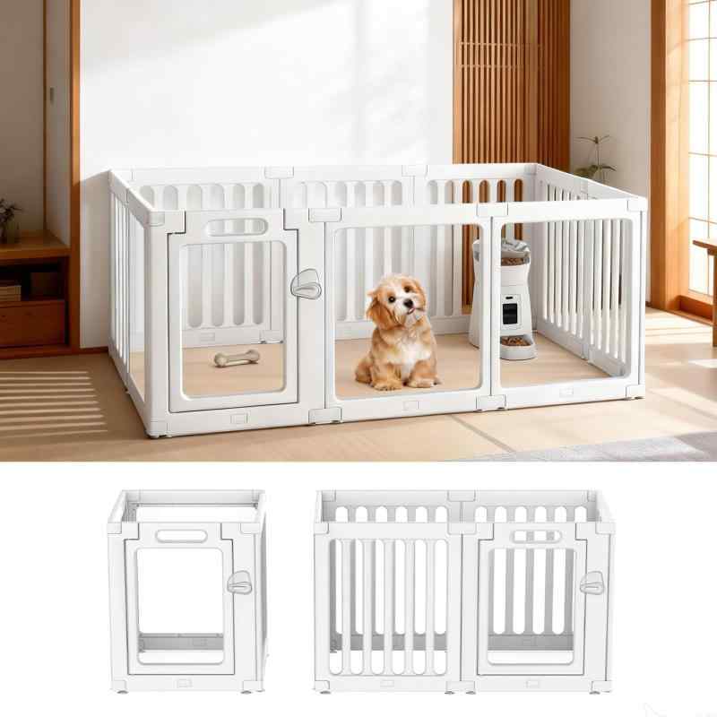 VOISTINO ペットサークル アクリル 透明パネル 犬 サークル 高さ60cm DIY 工具不要 接続式 ドア付き ロック付き 組み立て簡単 ペットフェンス お手入れ簡単 小型犬 中型犬 ペットケージ 日本語取