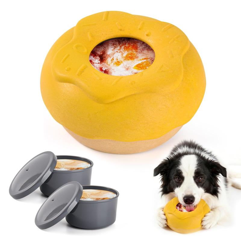 LIFLIX 犬 おもちゃ 知育玩具 冷凍おもちゃ おやつおもちゃ ボール 舐める ぺろぺろ 早食い防止 ドーナツ 黄色