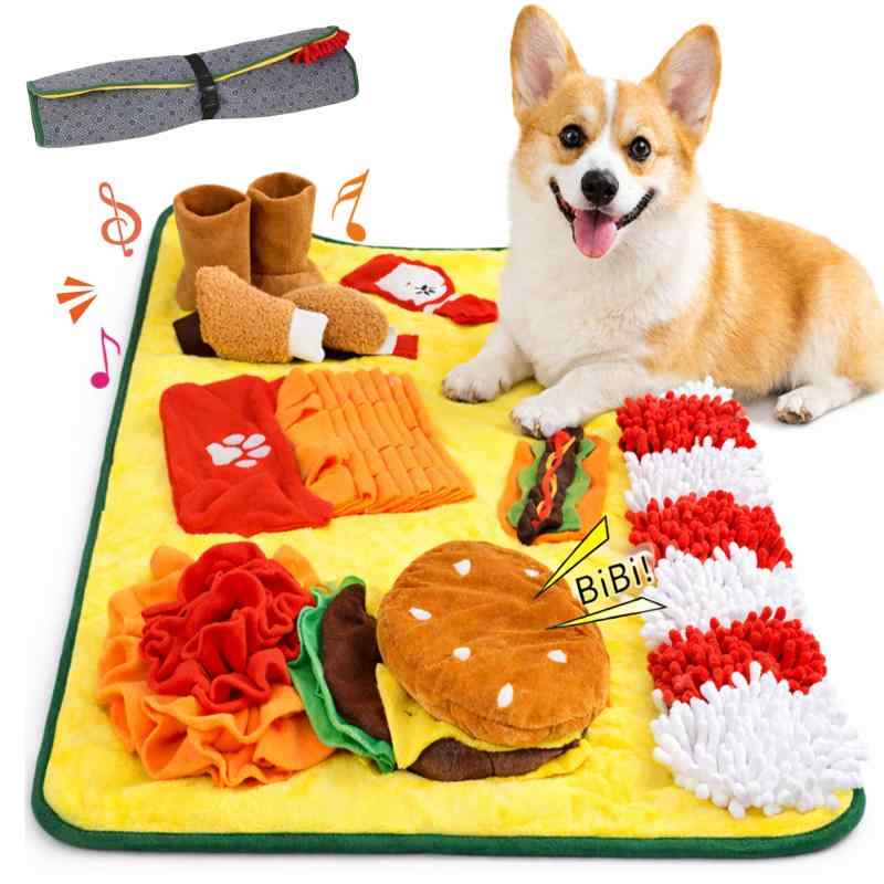 ノーズワーク 犬 おもちゃ 加厚大判サイズ スニッフマット ハンバーガー風 知育玩具 ノーズワークマット 早食い防止 毛玉取りブラシ付き 80×60cm