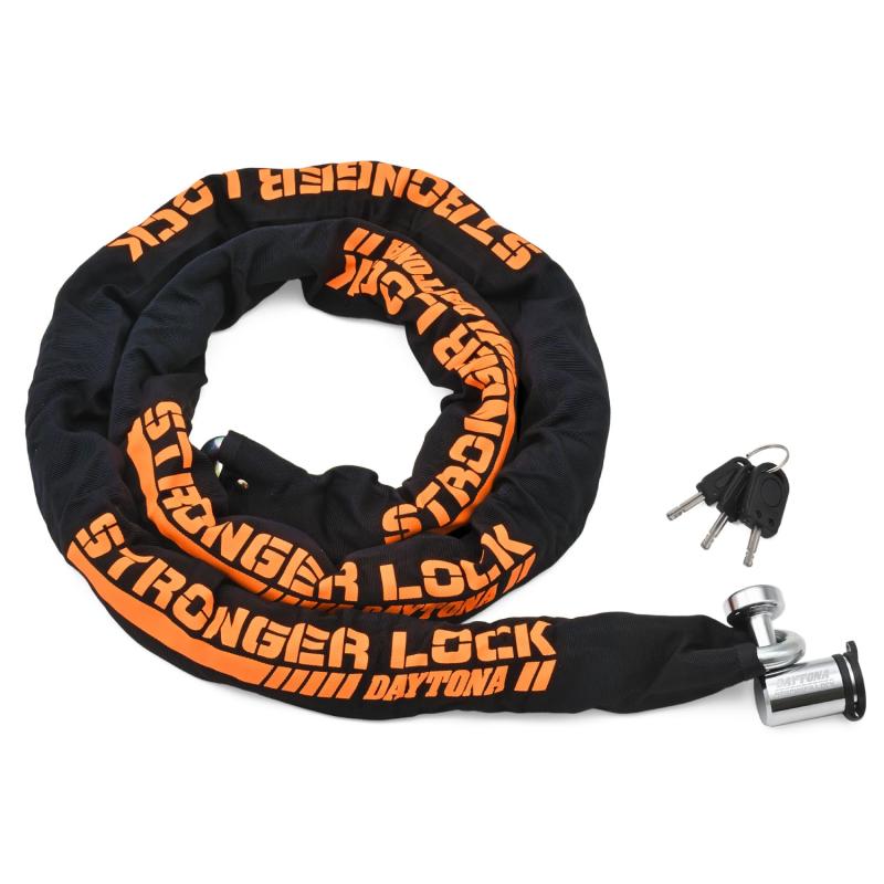 デイトナ バイク用 バイクロック 42mm幅チェーン φ12mmスチール合金製 LEDライト付き鍵 ストロンガーチェーンロック