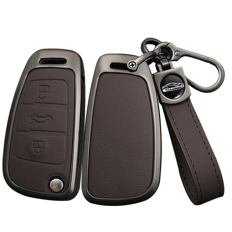 アウディ専用 スマート キーケース キーホルダー 合金+レザー キーカバー Audi向け A1 A6 Q2 Q3 RS4 TT RS6 8J 8V TTS RS6などに適用 折り畳みキー アクセサリー
