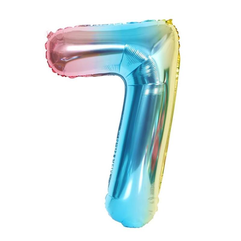 PomeloCoto 7数字 バルーン虹の青 小きい誕生日 飾り付け7歳, 86cm虹の青風船 数字7スウジ バルーン オオキイ 記念日/カーニバル/卒業式/プロポーズ/写真撮影用小道具