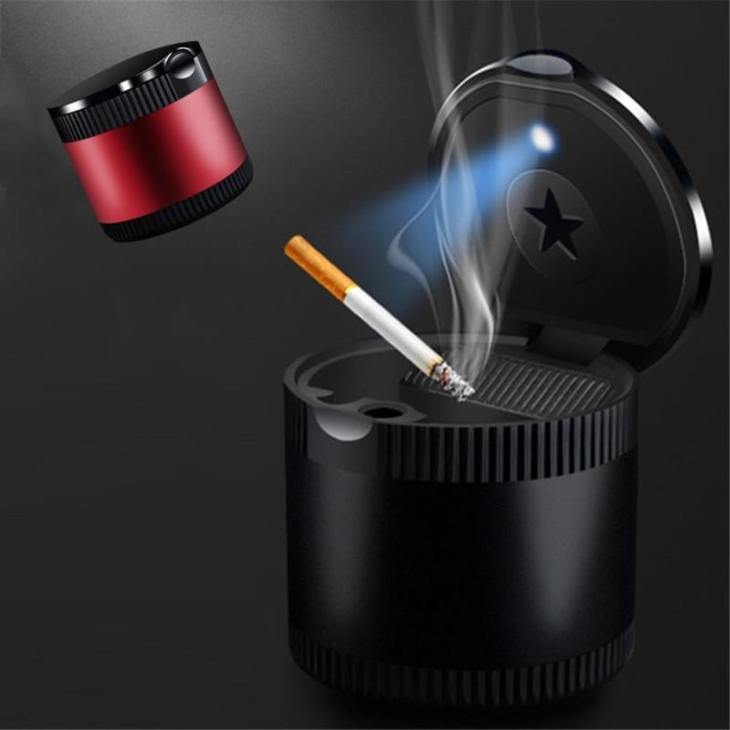 YAVINCOL 車用灰皿 車のごみ収納 車の灰皿 清潔便利 LEDライト付き 多機能 臭い漏れ防止 自然消火 蓋&LEDライトインジケーター カーカップホルダー/オフィス/ホーム用