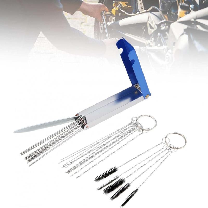 Tibemi キャブレタークリーナー キャブクリーナー 清掃ブラシ 304ステンレスニードル クリーニングワイヤー スパイラルブラシ 六角レンチ 溶接カーブ用 オートバイ 空圧工具 ノズル スプレー