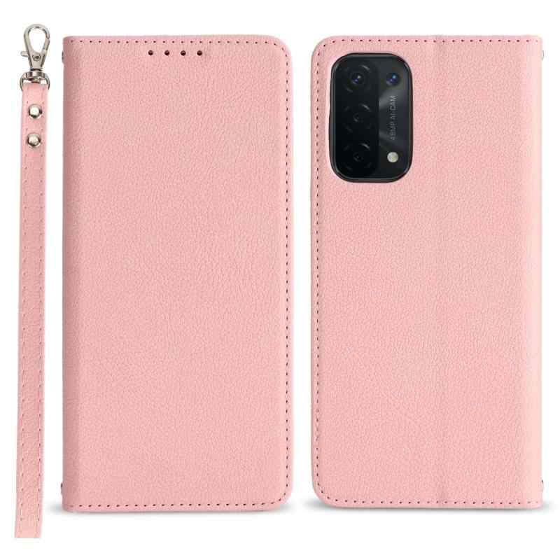 【Hamany】対応 oppo A54 5G ケース 手帳型 オッポa54 ケース カード収納 スマホ ストラップ -淡いピンク