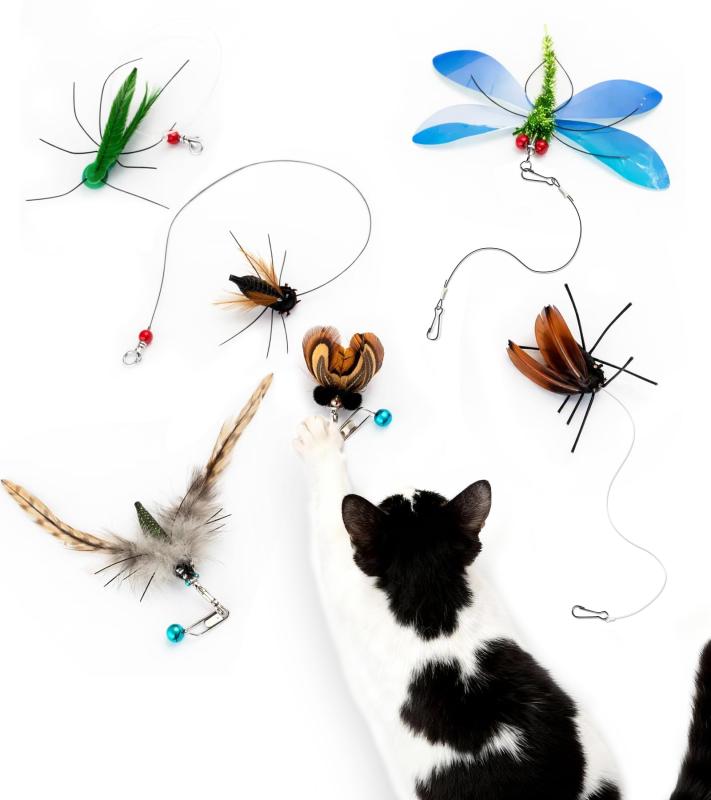 猫じゃらし 虫 猫 おもちゃ 羽 猫のおもちゃ 交換用 6個 一人遊び 釣り糸 猫じゃらし 人気 ネコ用品 噛..