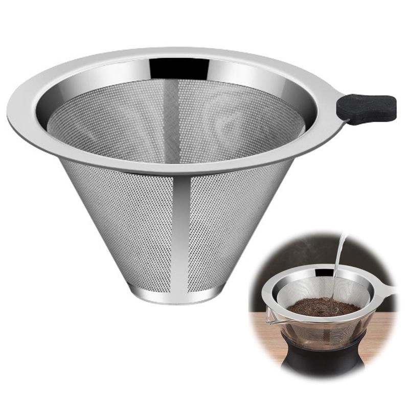樂天商城 - EsiFare コーヒーフィルターステンレス 再利用可能なコーヒーフィルター 円錐 二層ステンレスメッシュコーヒーフィルター 細かい コーヒーメーカーコーヒーストレーナー シリコンハンドル