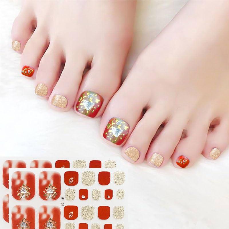 ジェルネイルシール 足用 24枚入 マニキュア膜付 長持ち無臭 防水 安全 貼るジェルネイル 貼って固めるグラデーション オフィスネイル キラキラ 可愛い シンプル 女性 プレゼント ツール付