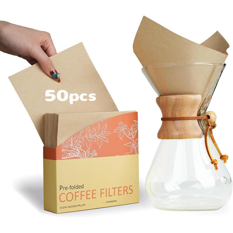 Rakuten - Bake Choice コーヒーフィルター 50枚 ケメックス フィルター 6カップ 珈琲 ナチュラル 無漂白タイプ ケメックス Chemex ペーパーフィルター CHEMEXに対応 (50枚)