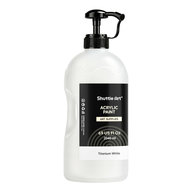 樂天商城 - Shuttle Art アクリル絵の具 白 2000ml 大容量 ポンプ 取手付き 速乾 耐久 耐水 キャンバス/壁/家具/木材/セラミックに描ける イラスト 塗り絵 クラフト フルイドアート ホワイト 初心者 アーティ