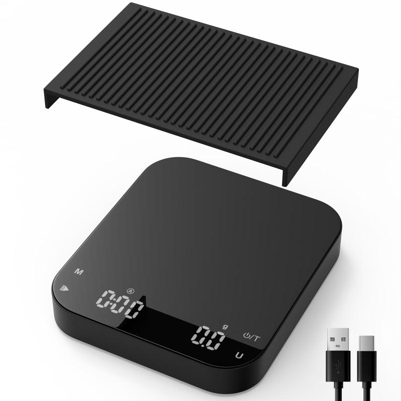 Diyife コーヒースケール USB充電式 3KG/0.1g 高精度 タイマー付き 6種単位切替 タッチセンサー エスプレッソスケール【0.1g高精度】デジタルコーヒースケール高精度センサー内蔵、精度0.1g、容量0.3-3kg、ミニコーヒースケール充電式、g、ml、oz、lb、lb:oz、fl'ozの6単位切り替え対応。よく作られており、測定データはより正確で安定しています。【デュアル計時モード】エスプレッソスケールには、自動と手動の2つの計時モードが内蔵されています。デジタルコーヒースケールは自動計時機能を備えており、ボタンをタッチしてコーヒーを調理し、時間を計ることができます。【充電式＆長時間待機】250mAhのリチウム電池とUSB-Type C充電ケーブルを内蔵しています。充電式で待機時間が長く、電池を交換したり購入したりする必要がありません。わずか2～3時間でフル充電でき、1回の充電で最大90日間使用できます。コーヒースケールは、5分間使用しないと自動的にスリープモードに入り、電力を節約します。【ノンスリッププラットフォーム】グラムスケールは丈夫で安全、お手入れも簡単です。高品質のPP素材と強化ガラスパネルで作られており、耐久性、耐熱性があり、環境に優しいです。取り外し可能なシリコンマット付きで、防水、滑り止め、傷防止、断熱効果があります。【コンパクト＆スタイリッシュ】コーヒースケールは18*13*2.2cmと小型で美観に優れています。見やすいバックライト付きHD LEDディスプレイとタッチセンサーコントロールで、美観を高め、防水、簡単なクリーニングをします。収納や持ち運びが簡単で、コーヒー愛好家に最適です。【幅広い用途】金、銀、コイン、宝石、化学実験室、宝石、小麦粉、収集コイン、ダイエット製品、調理ハーブ、スパイスなど、様々な計量ニーズに対応し、計量効率を大幅に向上させます。[ミュート機能]Mボタンを同時に約2秒間長押しすると、このコーヒーメーカーのビープ音がオフになり、静かなコーヒーモーニングを過ごすことができます。
