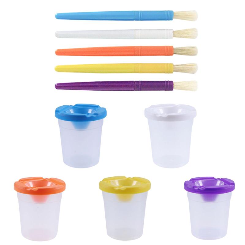 乐天商城 - 絵の具セット ブラシ ペン洗浄カップ 筆洗い 絵の具 絵皿 持ち運び 容器 カップ ペイント 洗濯 カップ 美術 初心者用 5カップ+5筆