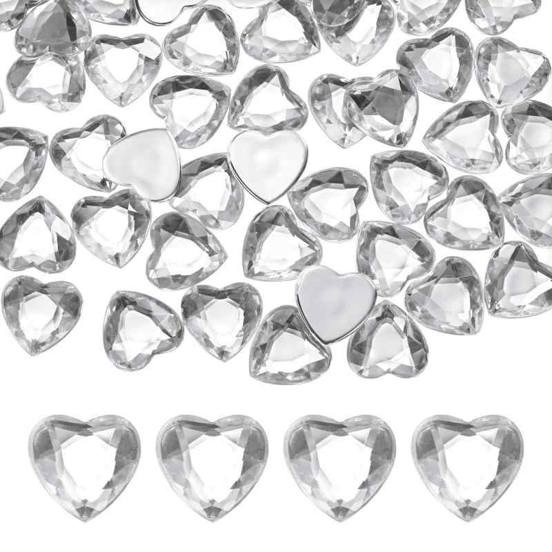 M METERXITY 50個入りハート型ラインストーン 18mmアクリルハートラインストーンステッカー クラフト/ペイント/宝石用 フラットバックプラスチックジェムステッカー[ホワイト]