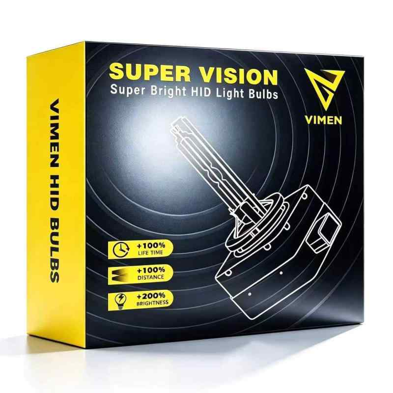 VIMEN D2S HID バルブ 8000K 35W 純正交換用 D2C汎用 12V 車用 ヘッドライト HIDライト 2個入純正交換用 HID バルブ D2S：D2S/D2C台座に99.99%対応設計。すぐプラグアンドプレイ、無傷のインストール。アップデートした新型 D2Sバルブは、故障を防ぐ、干渉防止。純正交換用D2S/D2Cタイプ、VIMENの純正交換バルブはD2S/D2C専用設計。純正HID装着車輌D2S/D2Cタイプ（12V車 35W）からの交換に最適なHIDバルブ。色温度も4300K、6000K、8000Kと幅広くご用意しており、実用域からドレスアップまで、お好みの光色をお選びいただけます。発光抜群 と 明るいの HID電球： 高純度99.99%のキセノンを採用する、純正HID D2S 8000K（青白色）素早い立ち上がりと安定した光量、透き通る高品質の光を生み出す当店のバルブ。くっきりとしたカットオフラインを形成し、対向車における眩しさにも配慮した設計。純正HIDと同形状のスレンダーヘッドで、独特の存在感をかもし出す美しいフォルムを実現しました。ハロゲンランプや通常のHID電球に比べて視認性を大幅に高めている、最適な配光を実現、光の射距離はさらに長い。高品質 と 高性能を兼ね備えたHID：コストパフォーマンスがいい 瞬間的に起動する時は、明るさと安定性に優れている。明るさはハロゲン電球より3倍以上明るいです、消費電力を半分まで軽減、ハロゲンより5倍以上アップした寿命効率的な省エネを実現します石英ガラス採用、熱伝導率・熱膨張率が非常に小さいため破裂が起こりにくい特徴があります。また、ガス圧上昇への耐久性が高く、より明るい光を発することが可能です。光軸のブレ、色ムラといった現象を起こしません。耐震强化 と 耐熱抜群：高純度、高透過の石英ガラスを採用し、耐熱性耐圧性の両立を実現。金属製ブラケット、PEI樹脂製台座は安定性抜群，良い難燃性、耐振動、耐热性、精度がアップし、さらに光轴が安定しました。上部に広口デザイン、熱をより速く冷却。IP68の防水防塵レベルで、極端な環境でも、D2S HID モデルは定発光できます。お客様の安全運転をお守りします。商品 スペック：厳選検査の車用 D2S HIDヘッドライト。型番：D2S HIDバルブ；色：青白色（8000K）；ワット数：約35W；電圧：DC12V；動作環境：-40℃～+105℃；防水等級：IP68；セット内容：バルブ×2,取扱説明書。ご購入する前には、色温、型式、サイズを必ずご確認下さい。（ご注意：車種によっては装着できかねる場合がございます、「D4仕様車にD2バルブは取付不可」)。万が一商品が問題あるなら、ご遠慮なく「店名」-「質問する」の手順でクリックして連絡ください