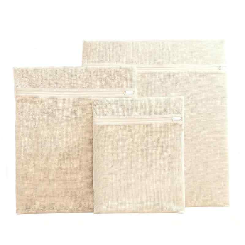 HUIKKJP コットン 100% 洗濯ネット 粗目 マイクロプラスチック削減 プラスチックフリー 【XL+L+M 各 1 枚】