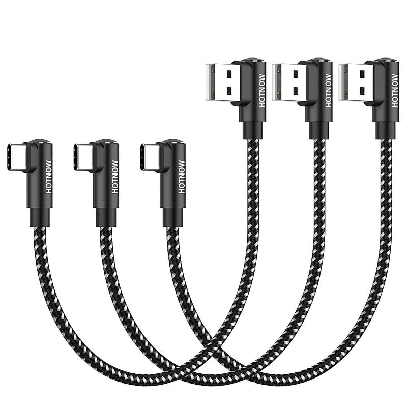 短い 0.15m USB C ケーブル 直角、HOTNOW [3 本 15cm] ポータブル USB-C 充電器 ナイロン編組高速充電コード Galaxy S25 S23 S8 Plus Note 9 8、iPhone 16 15、パワーバンクおよびその