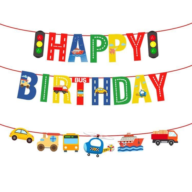 乗り物 Happy Birthday ペーパー レター ガーランド 乗り物 信号 誕生日 飾り付け 車 ガーランド バースデー バナー 誕生日 飾り バースデー 飾り 写真背景 バースデー パーティーグッズ お祝い