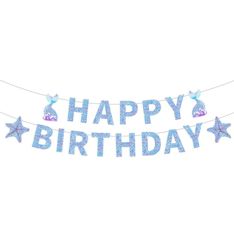 マーメイド Happy Birthday ペーパー レター ガーランド 人魚姫 誕生日 飾り付け ガーランド バースデー バナー 誕生日 飾り バースデー 飾り 写真背景 バースデー パーティーグッズ お祝い 女の