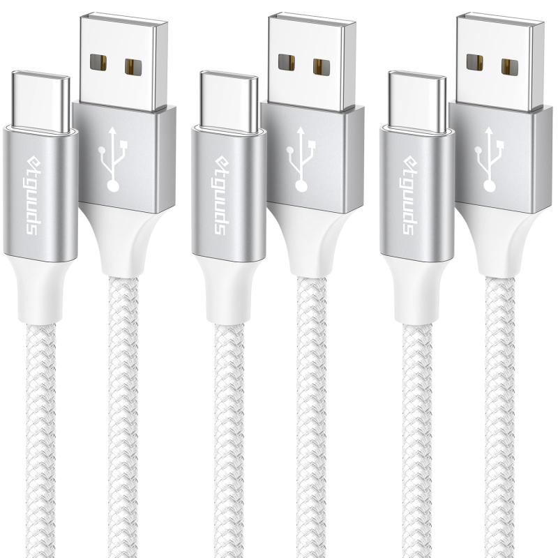 【1m+1m+2m 3本/白】etguuds タイプc ケーブル急速充電QC3.0 USBType C ケーブル 高耐久ナイロン USB-C機器対応【便利な3本セット】本USBケーブルは1m/1m/2m 3本セットがあります。違う長さのcタイプ ケーブルでお客様は家、職場、車の中と色々な場所でご利用できます。組み合わせセットを家族と共有して、安全で高速な充電を一緒に体験することもできます。【急速充電とデーター転送】最大3A電流(Quick charge 3.0対応)の出力により、安定してフルスピードで充電をご提供しております。USB 2.0で高速データ転送(最大480Mb/s)が可能でき、映画、ファイル、曲などを素早く転送し、お客様の貴重な時間が大幅に節約できます。【優れたの高耐久性】高品質のナイロン被覆で80Nの引っ張り強度試験と20,000回以上曲げ試験にも合格したType-C ケーブルです。コネクタ部分にもアルミニウム合金製で繰り返しの抜き挿しても耐えられて、一般のUSBケーブルより6倍以上長持ちします【より安全＆安定】本USB C ケーブル内部は充電保護システムを搭載し、デバイスを短絡、過充電、過熱などから高安全保護します。さらに、太い銅製心線を採用し、電気抵抗が低く、データ損失も最小限に抑えます。タイプc ケーブルの高効率な充電とデータ転送をします。【幅広い互換性】etguuds Android タイプc 充電ケーブル はNew-Fire 7 /FireHD8/8 Plus/10/10 Plus、Xperia XZ/XZs/ XZ2/10/10 Plus、Galaxy S20/S10/S10+/S10E/S10 plus/S9/S8/A20/A21/A30/A51/M21/M30/Note20/10/9/8、MotoZ3 Z4 G8 G7 Power、Mi Mix 2/Mi Mix 2s/Mi Max 3/ Mi 5s/Mi 5s Plus/Mi 6、LG G7/G6/G5/V20/V30、Switch等に対応します。