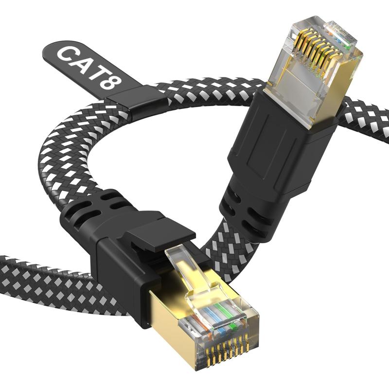 Jadaol LANケーブル CAT8 1m フラット メッシュ編組 シールド付き 40Gbps/2000MHz 高速イーサネットケーブル 爪折れ防止 モデム/ルーター/PS3/PS4/Xbox対応 ブラック