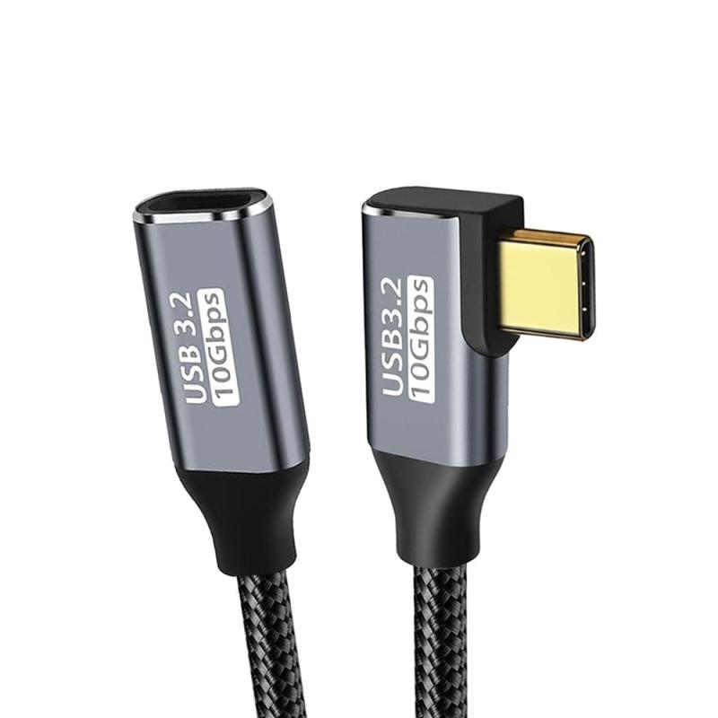 USB Type C 延長ケーブル L字 1M タイプC 延長コード USB3.2 Gen2(10Gbps) 100W PD急速充電 MacBook、Surface、Dell XPS、Xperia、Galaxy、Pixel等のType-C機器対応
