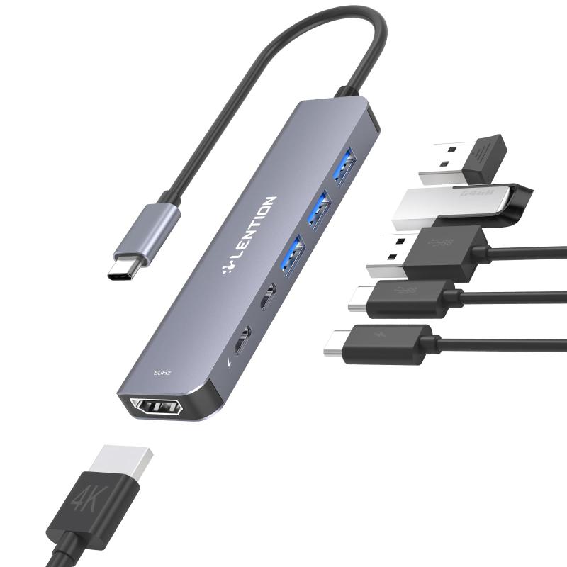 Rakuten - LENTION 6in1 USB-C ハブ 【2025年モデル】 4K 60Hz HDMI 高速化升級 100W PD給電 USB3.0 5Gbps 変換アダプタ 小型軽量 MacBook Pro/Air (M1/M2/M3/M4/M5) iPad Pr