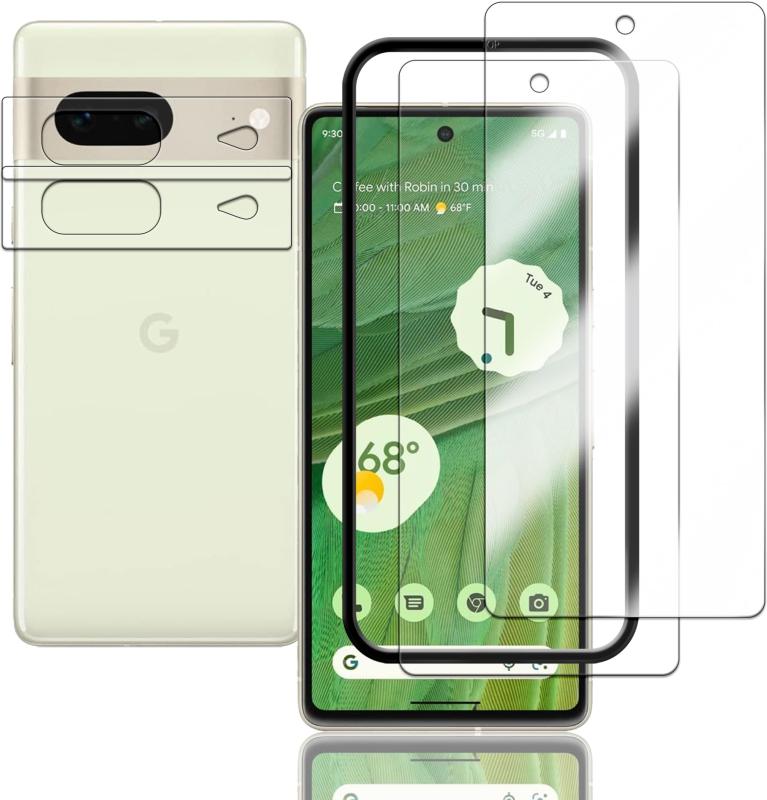 BriacicellFor Google pixel 7 ガラスフィルム (2枚) ＋ カメラフィルム (2枚)+ ガイド枠付き  pixel 7強化ガラス 保護フィルム 9H強度 撥油性 超耐久 高光沢 超薄型
