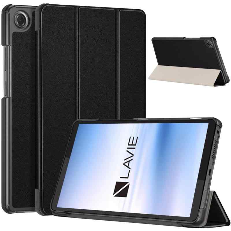 For NEC LAVIE Tab T8 (T0855/KAS,TAB08/H05) ケース 保護カバー 8.7インチ 【ZENGZOUZ】薄型 軽量 三つ折り PC+PU製 擦り傷防止 スタンド機能 角度調整 全面保護型 耐汚れ タブレットケース(ブラの商品画像