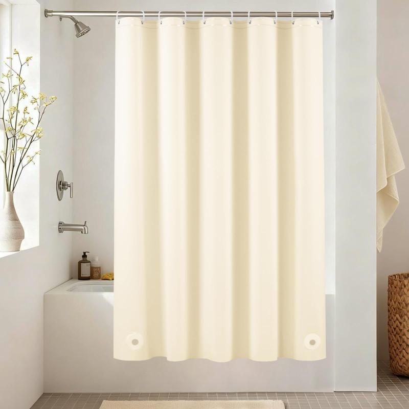 AooHome シャワーカーテン ベージュ色 100%防水 PEVA 保温 防寒 防カビ加工 150cm丈 150cm幅 バスカーテン ユニットバス 浴室 北欧 清潔 フック付き 取付簡単