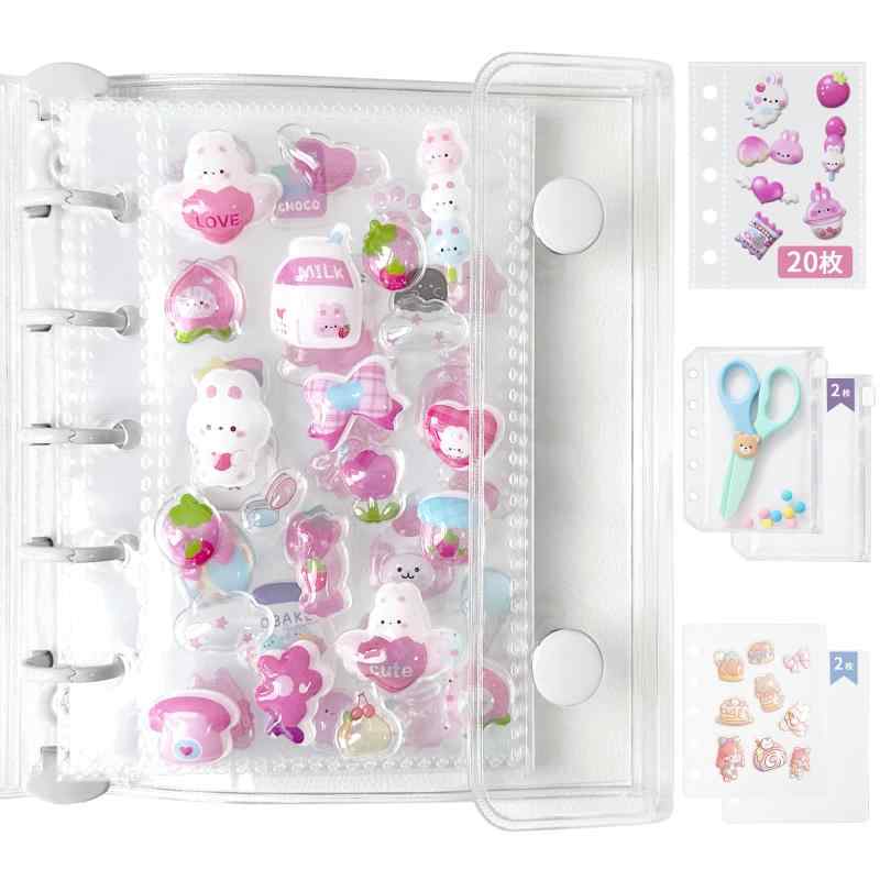 Toilet Articles - GOKEI シール帳 プラバン 透明 M5サイズ ミニ バインダー 【リフィル×20枚 チャック付きボケット×2枚 下敷き×2枚】 クリアバインダー 3層構造PPシート カードポケット シール台紙 プリ帳 カー