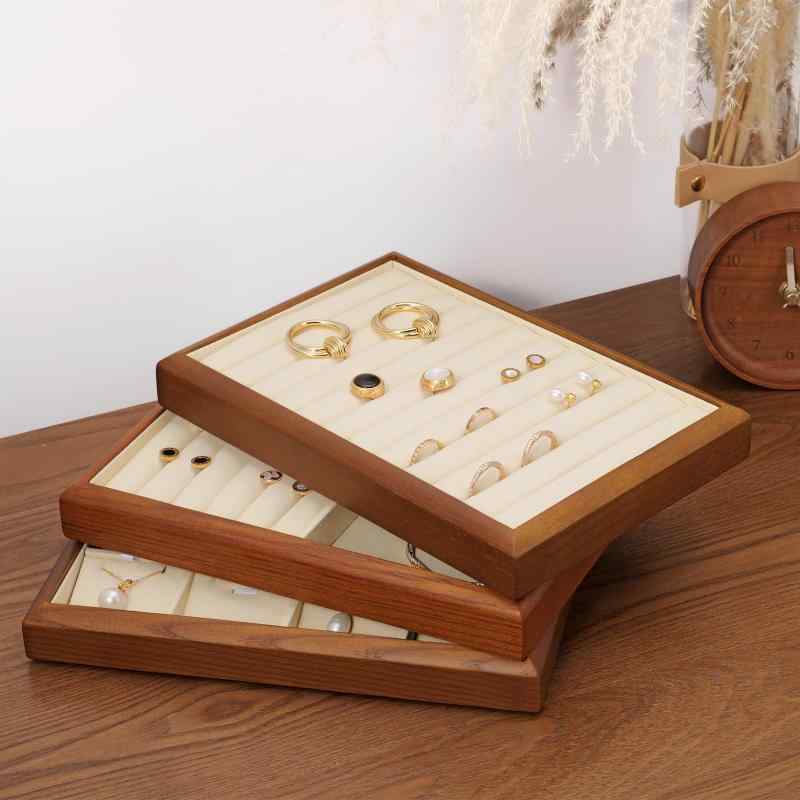 Oirlv リングトレイ 11列 木製 コンパクトサイズ 25×17×3cm ジュエリー収納 ページュ whitehalca-10236443 White market サンプル画像3